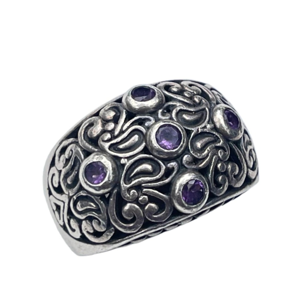 Vintage Sterling Silver Amethyst Ring - Size 6.5 Heavy 17 grams